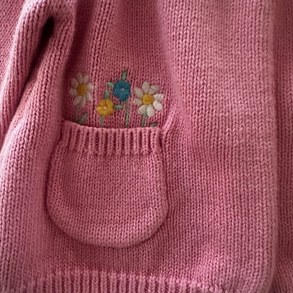 JoJo Maman Bebe 6-12 Months Baby Girl Pink Sweater Cardigan Mouse Flower Pocket - Picture 3 of 6
